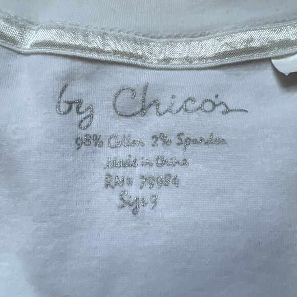 Chicos NWT Long Sleeve Round Neck T Shirt Womens Size 3 White Stretch Classic - Picture 2 of 8